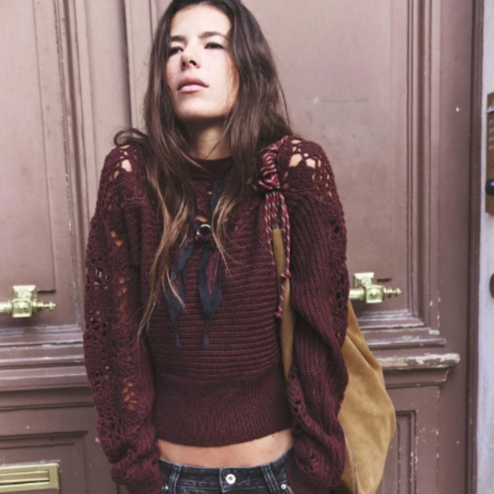 ZARA CROCHET KNIT SWEATER WITH WOOL NWT